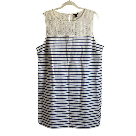 J. Crew Striped Sleeveless Eyelet Crochet Detail Cotton Dress - Size XL - Picture 1 of 7